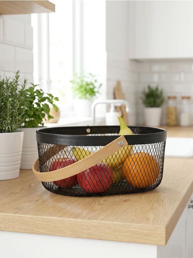 Sinsay - Coș metalic pentru alimente cu mâner din bambus - negru