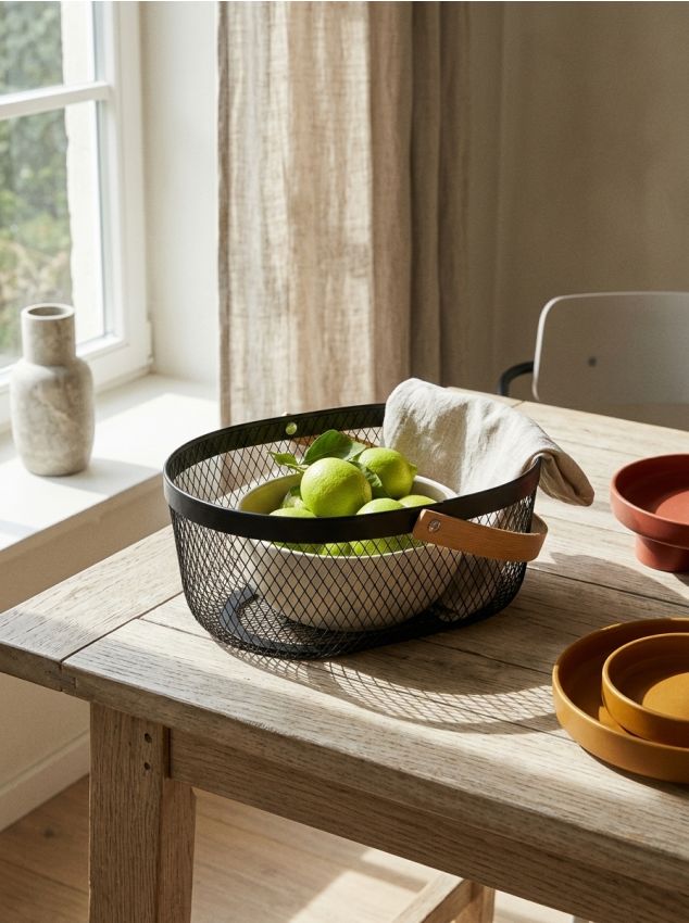 Sinsay - Coș metalic pentru alimente cu mâner din bambus - negru