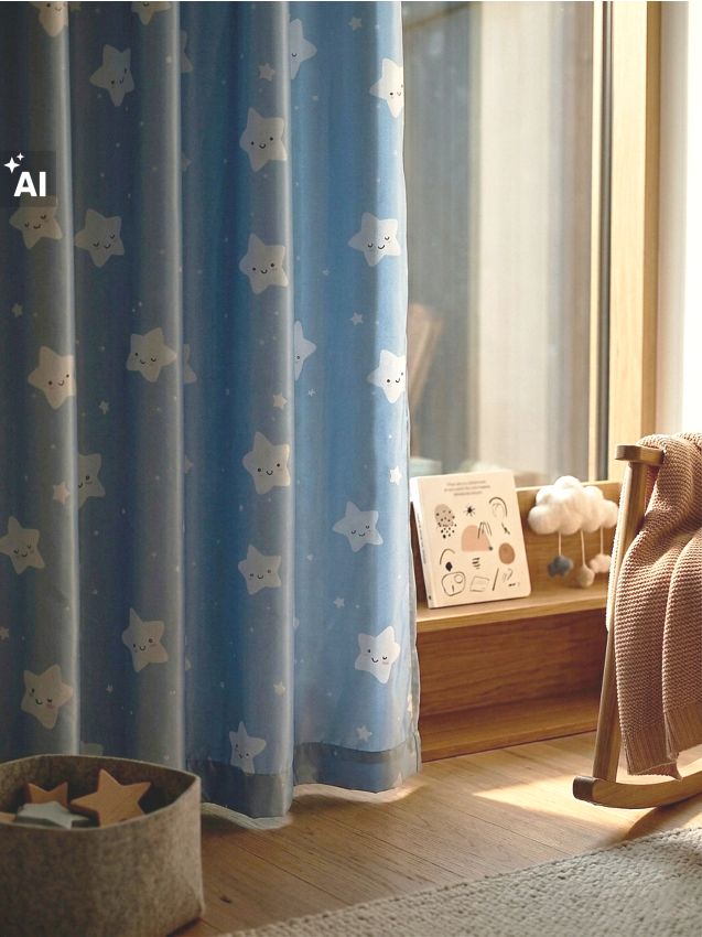 Sinsay - Draperie blackout cu bandă de încrețire și motiv steluțe - albastru-pal