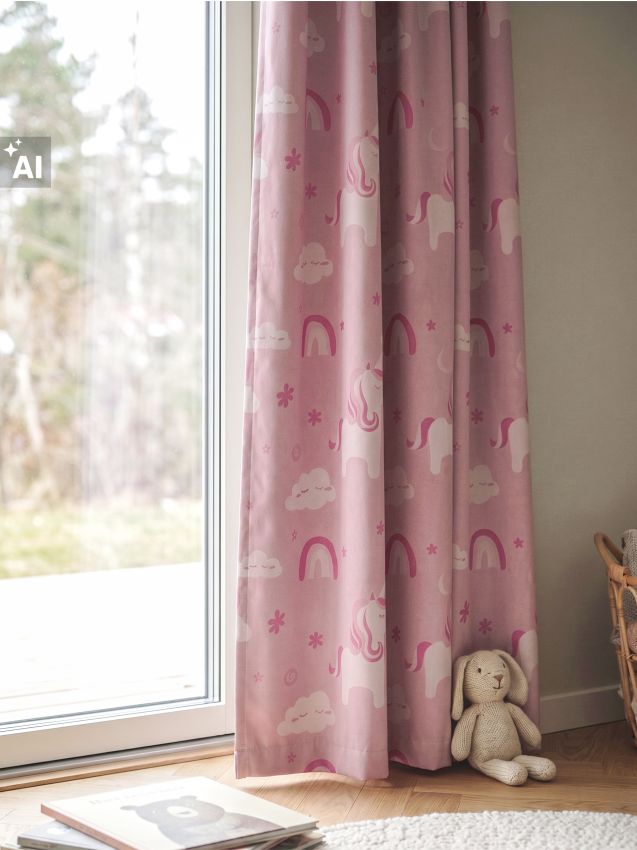 Sinsay - Draperie blackout cu bandă de încrețire și motiv unicorni - roz