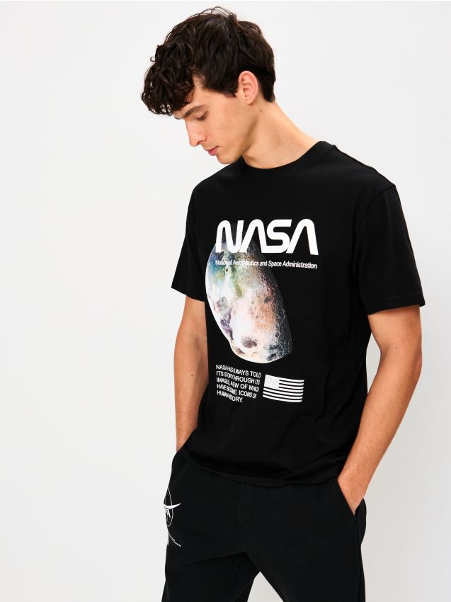 Sinsay - Tricou din bumbac cu imprimeu NASA - negru