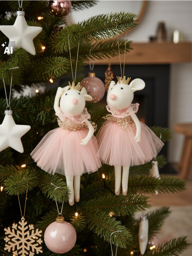 Sinsay - Decorațiuni de Crăciun în formă de șoricei dansatori, set de 2 - roz-pastel