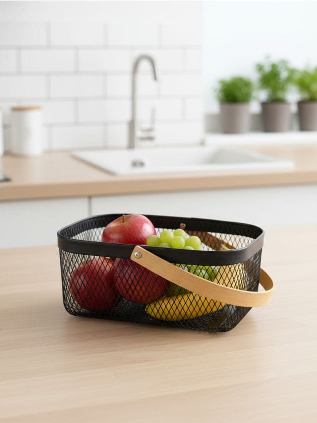 Sinsay - Coș metalic pentru alimente cu mâner din bambus - negru