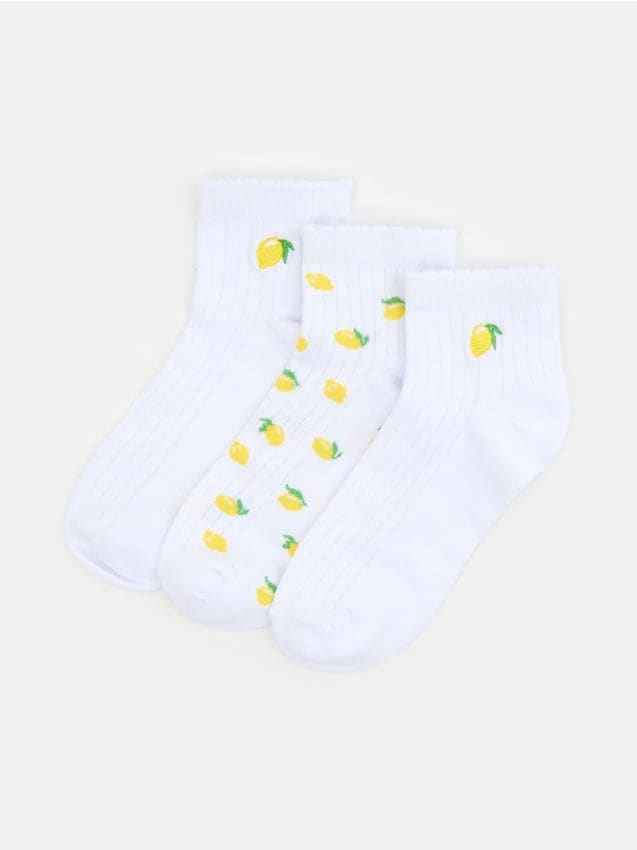 Sinsay - Șosete reiate cu imprimeu lămâi 3 pack - alb