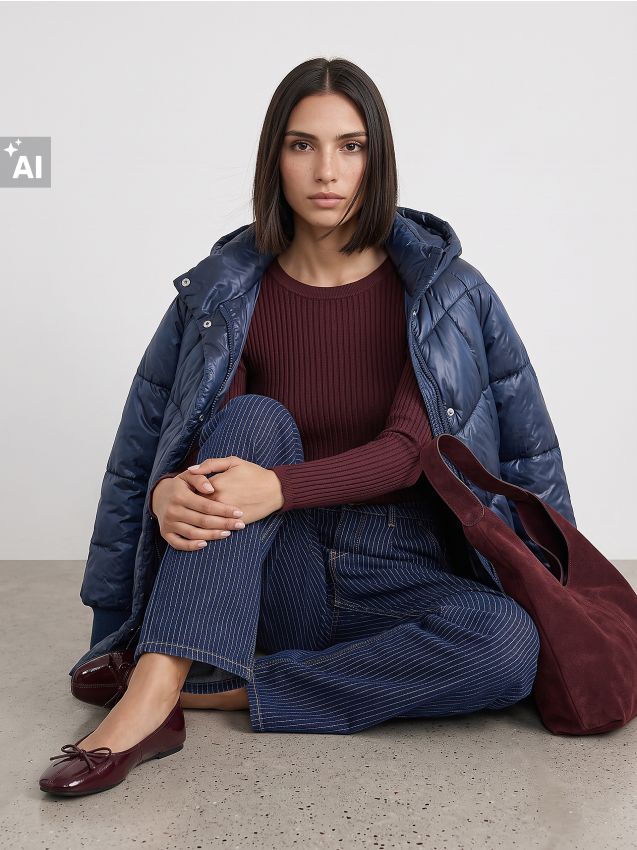 Sinsay - Geacă oversized matlasată - albastru