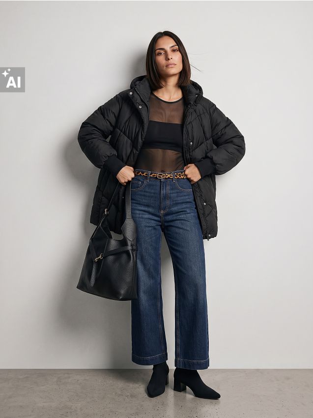 Sinsay - Geacă oversized matlasată - negru