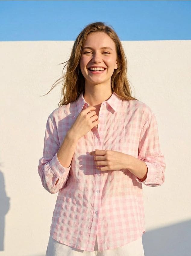 Sinsay - Cămașă ecosez - roz-pastel