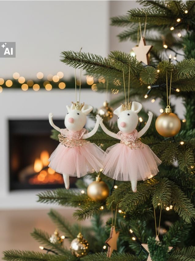 Sinsay - Decorațiuni de Crăciun în formă de șoricei dansatori, set de 2 - roz-pastel