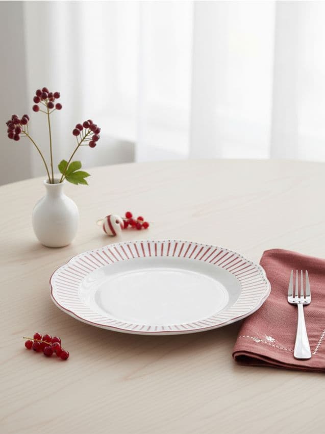 Sinsay - Farfurie ceramică cu margine decorativă - roz-pudră