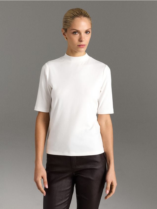 Sinsay - Tricou cu amestec de vâscoză - crem