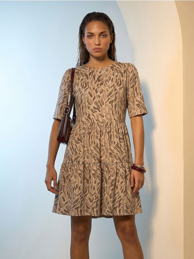 Abito mini con effetto arricciato e stampa animalier - multicolor