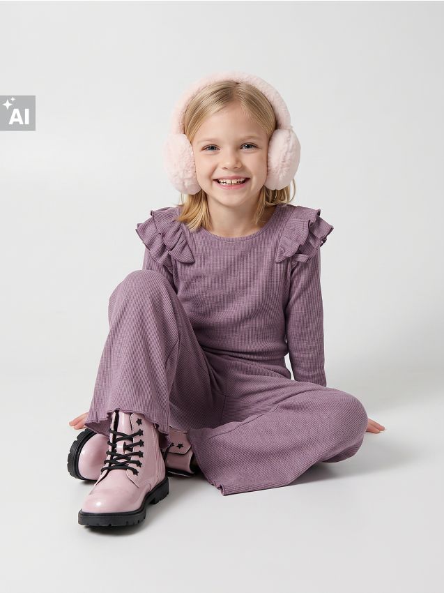 Sinsay - Set reiat: tricou și pantaloni cu viscoză - violet-închis