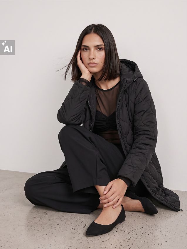 Sinsay - Geacă puffer lungă cu glugă - negru