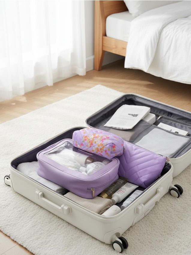 Sinsay - Set de truse cosmetice de călătorie matlasate 3 pack - lavand