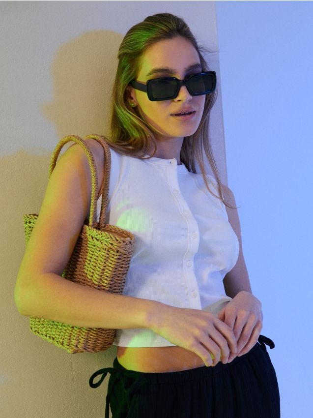 Sinsay - Bluză din bumbac cu nasturi - alb