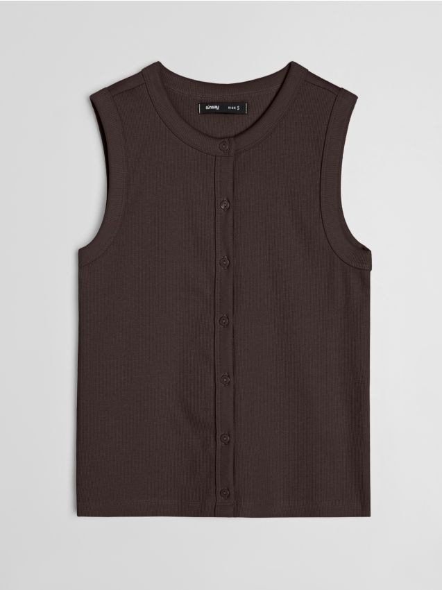 Sinsay - Bawełniana koszulka na ramiączkach - brązowy