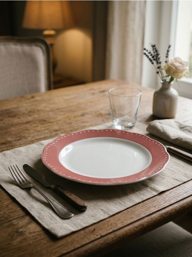 Sinsay - Farfurie ceramică cu margine decorativă - roz-pudră