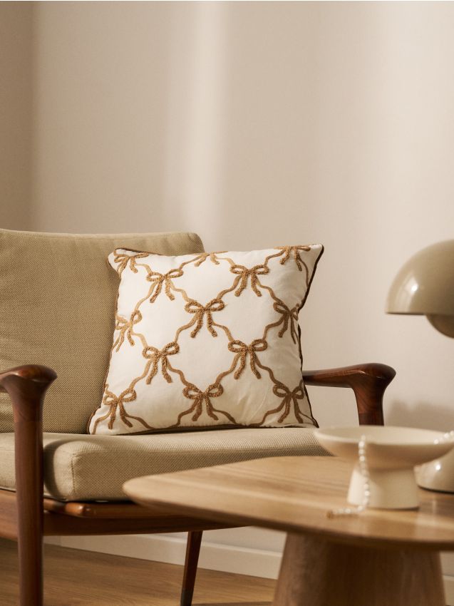 Sinsay - Față de pernă cu motiv de fundițe - crem