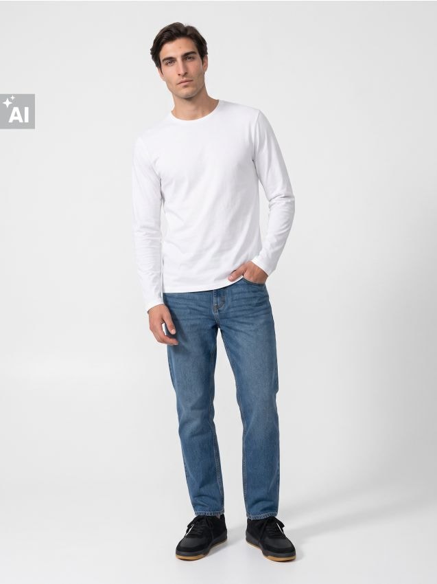 Sinsay - Tricou din bumbac, cu mânecă lungă - alb