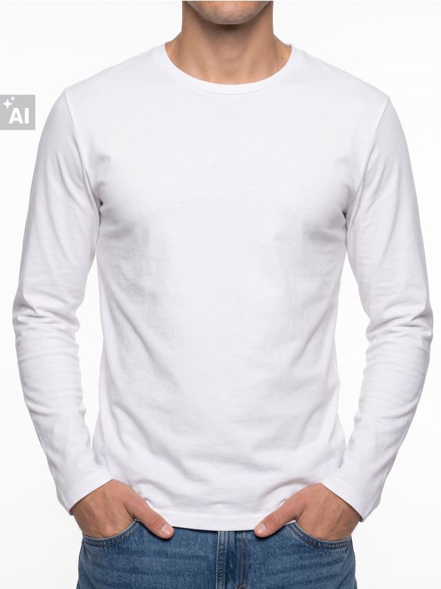 Sinsay - Tricou din bumbac, cu mânecă lungă - alb