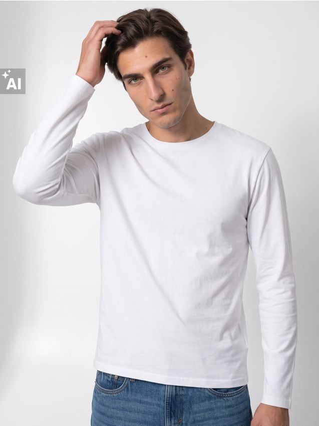 Sinsay - Tricou din bumbac, cu mânecă lungă - alb