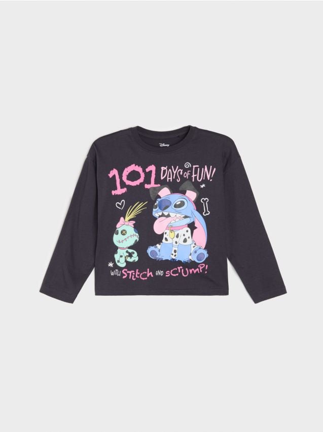 Sinsay - Tricou din bumbac, cu mânecă lungă Stitch - bleumarin