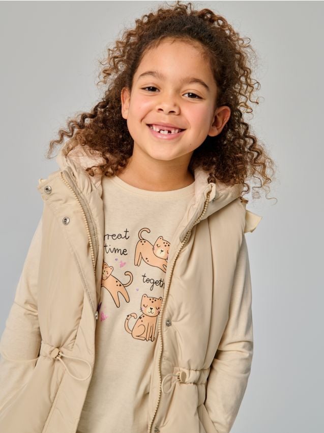 Sinsay - Vestă lungă căptușită cu glugă - crem