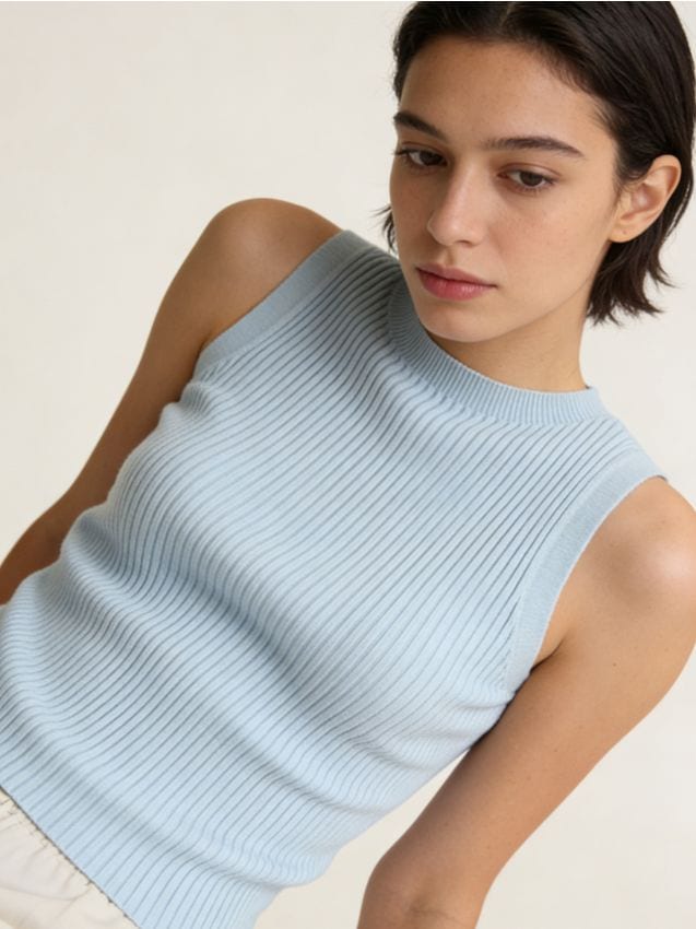 Sinsay - Bluză fără mâneci în rips - light blue