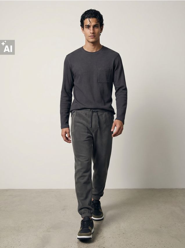 Sinsay - Pantaloni jogger din fleece - gri-închis