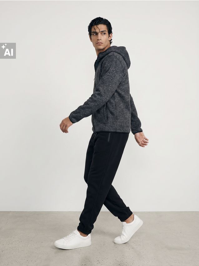 Sinsay - Pantaloni jogger din fleece - negru