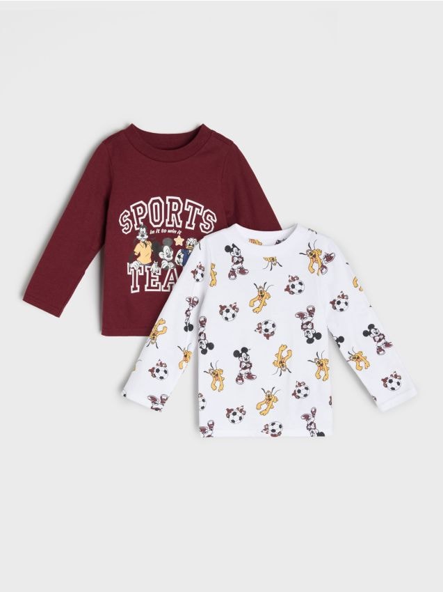Sinsay - Tricouri din bumbac cu imprimeu 2 pack Mickey Mouse - bordo