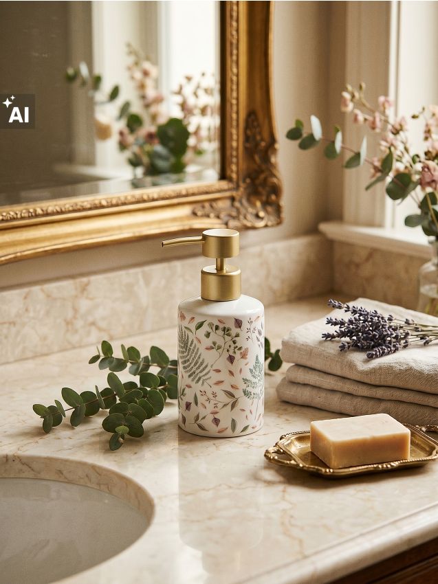 Sinsay - Dozator pentru săpun cu motiv vegetal - multicolor