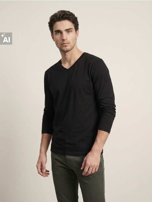 Sinsay - Tricou din bumbac, cu mânecă lungă - negru