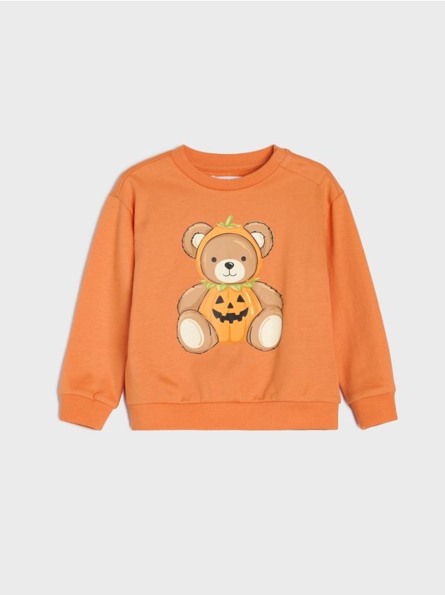 Sinsay - Hanorac din bumbac crewneck cu imprimeu ursuleț - portocaliu
