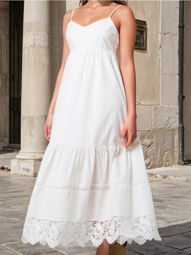 Sinsay - Sukienka midi z koronkowym wykończeniem - biały