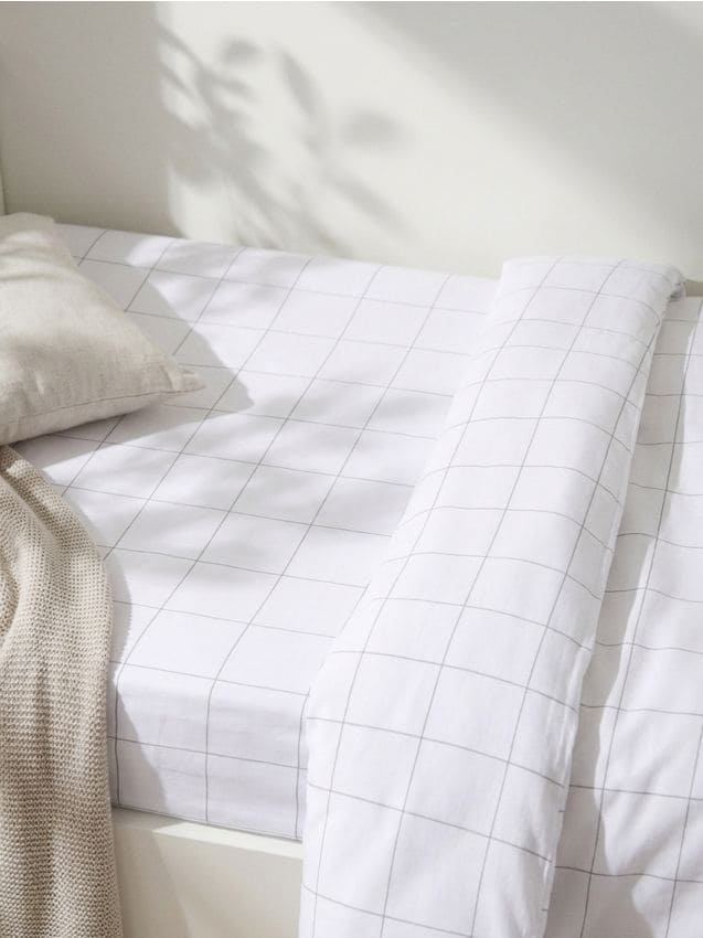 Sinsay - Cearșaf cu elastic în carouri - gri deschis