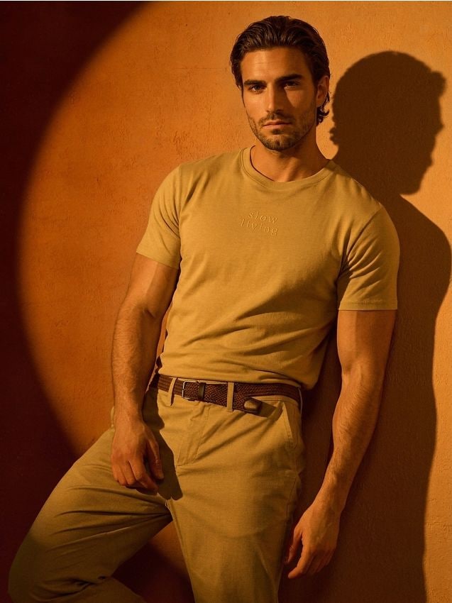 Sinsay - Tricou din bumbac cu mânecă scurtă - bej