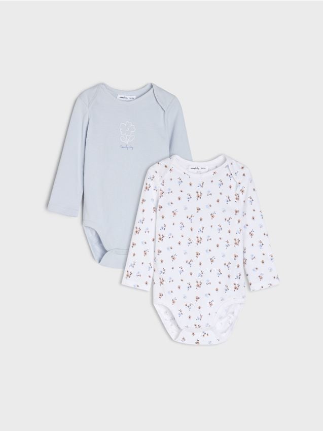 Sinsay - Body din bumbac cu motiv floral 2 pack - alb