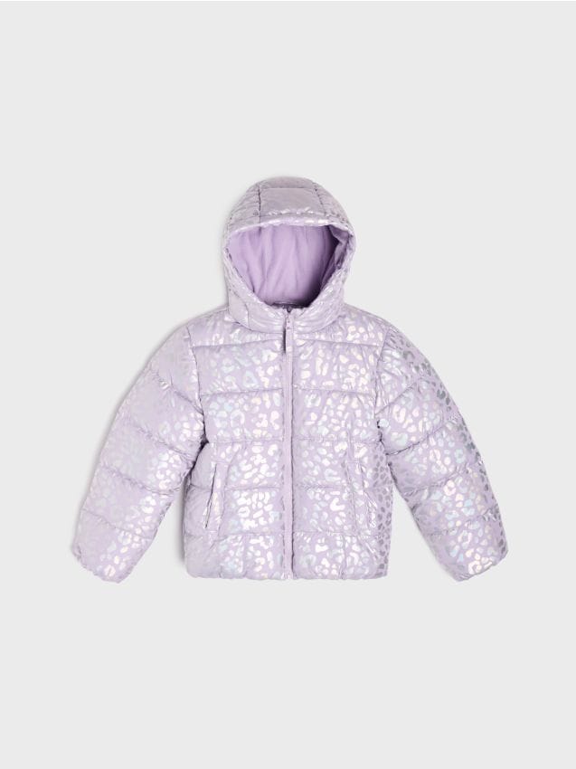 Sinsay - Geacă Puffer Matlasată Cu Glugă Cu Print Leopard - lavand