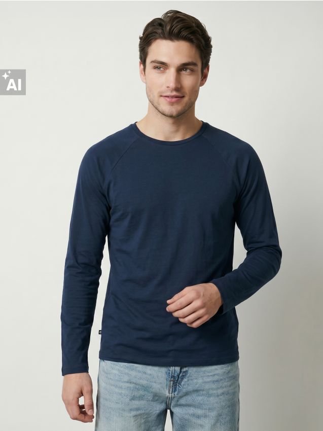 Sinsay - Tricou din bumbac cu mâneci lungi raglan - Gri-albăstrui