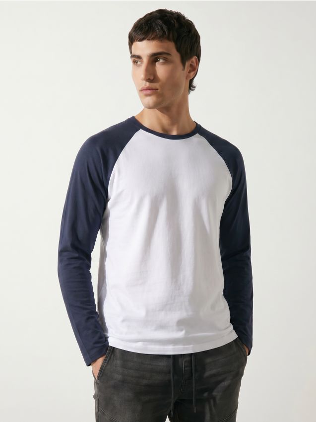 Sinsay - Tricou din bumbac cu mâneci lungi raglan - bleumarin