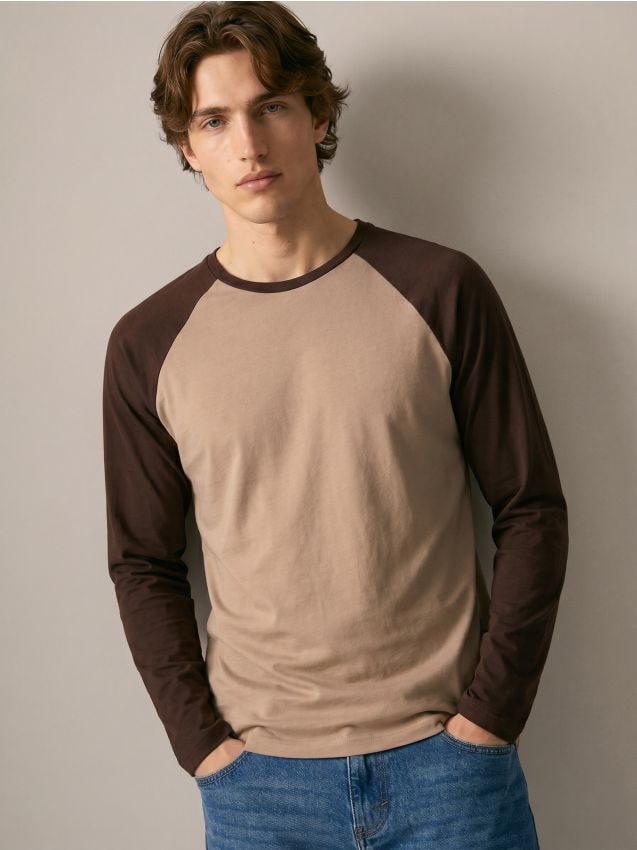 Sinsay - Tricou din bumbac cu mâneci lungi raglan - bej