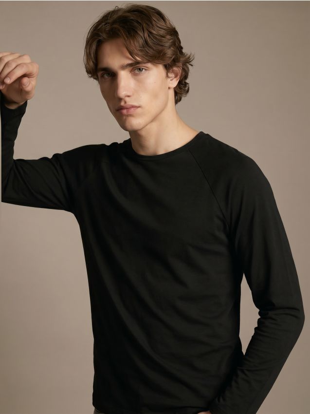 Sinsay - Tricou din bumbac cu mâneci lungi raglan - negru