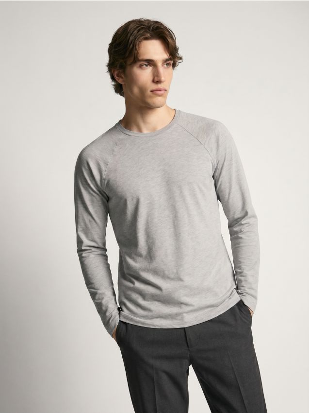 Sinsay - Tricou din bumbac cu mâneci lungi raglan - gri deschis