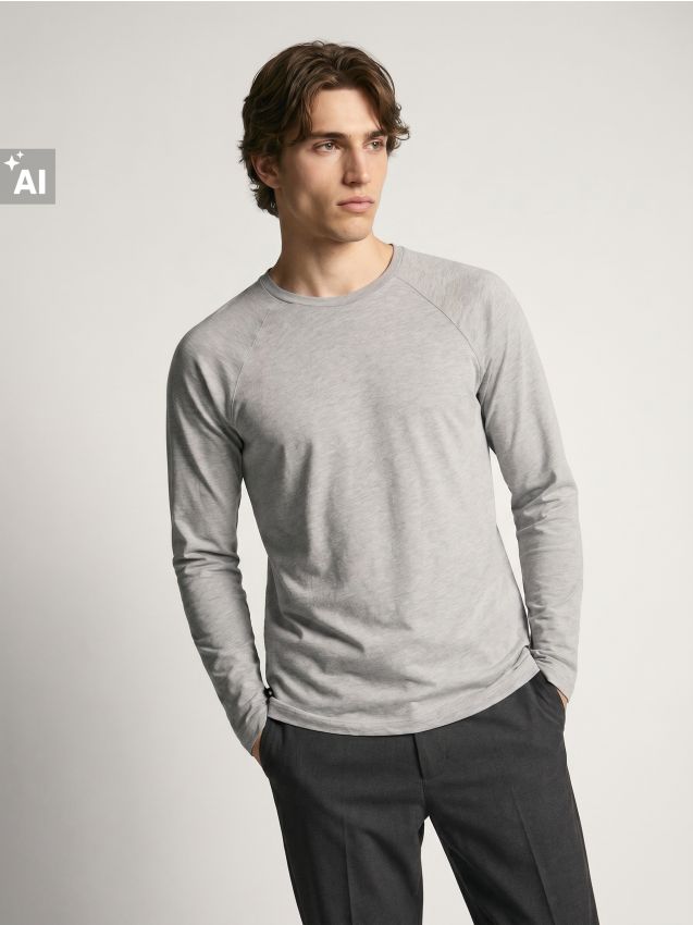 Sinsay - Tricou din bumbac cu mâneci lungi raglan - gri deschis