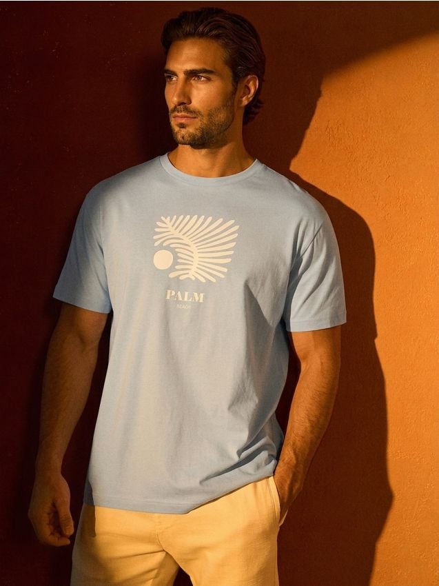 Sinsay - Tricou din bumbac comfort cu mânecă scurtă - albastru-pal