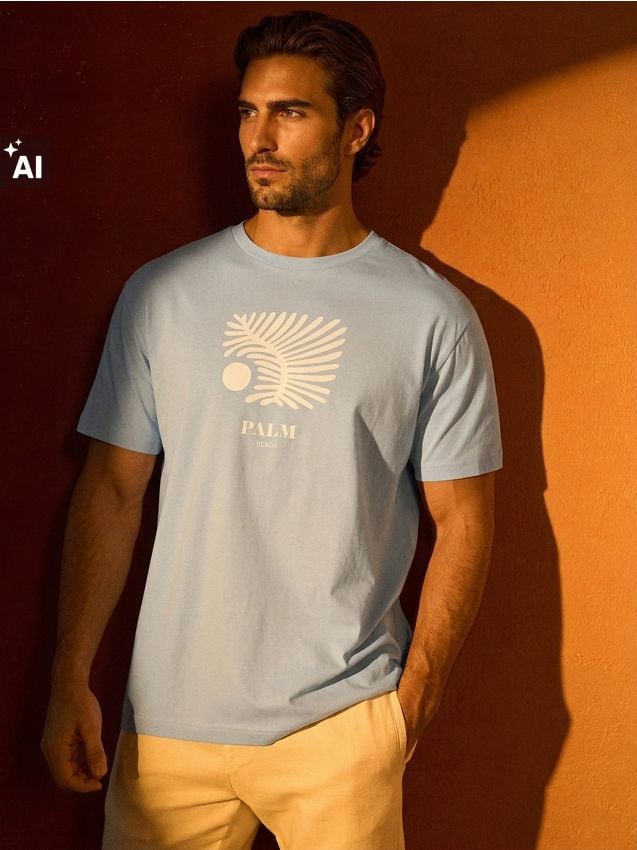 Sinsay - Tricou din bumbac comfort cu mânecă scurtă - albastru-pal
