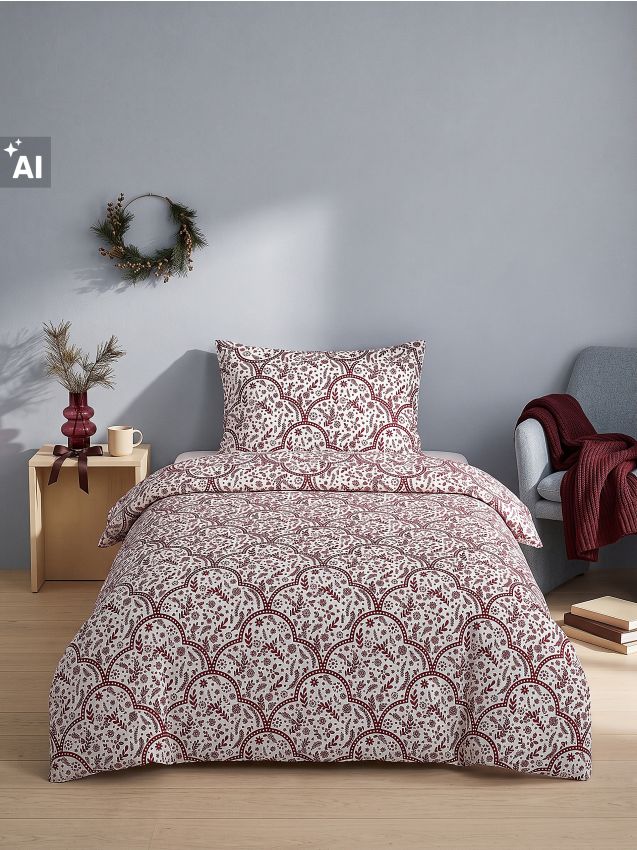 Sinsay - Set de lenjerie din bumbac cu motiv de Crăciun - roșu