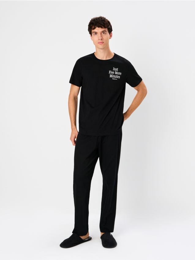 Sinsay - Dvojdielne bavlnené pyžamo - čierna