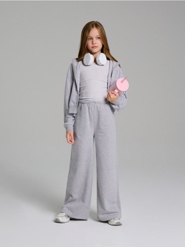 Sinsay - Tepláky so širokými nohavicami - svetlošedá